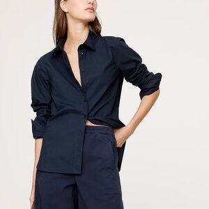 NWT Banana Republic Navy Blue Cotton Poplin The Perfect Everyday Blouse Shirt PX